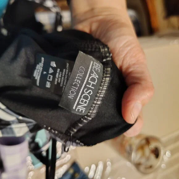 Beach Scene Women's One Piece Swimsuit Size Large NWT Black White Gingham - Picture 11 of 11